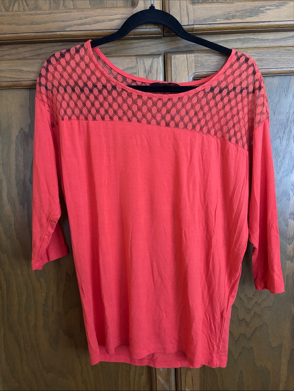 Women's Coral Lace-Yoke Top